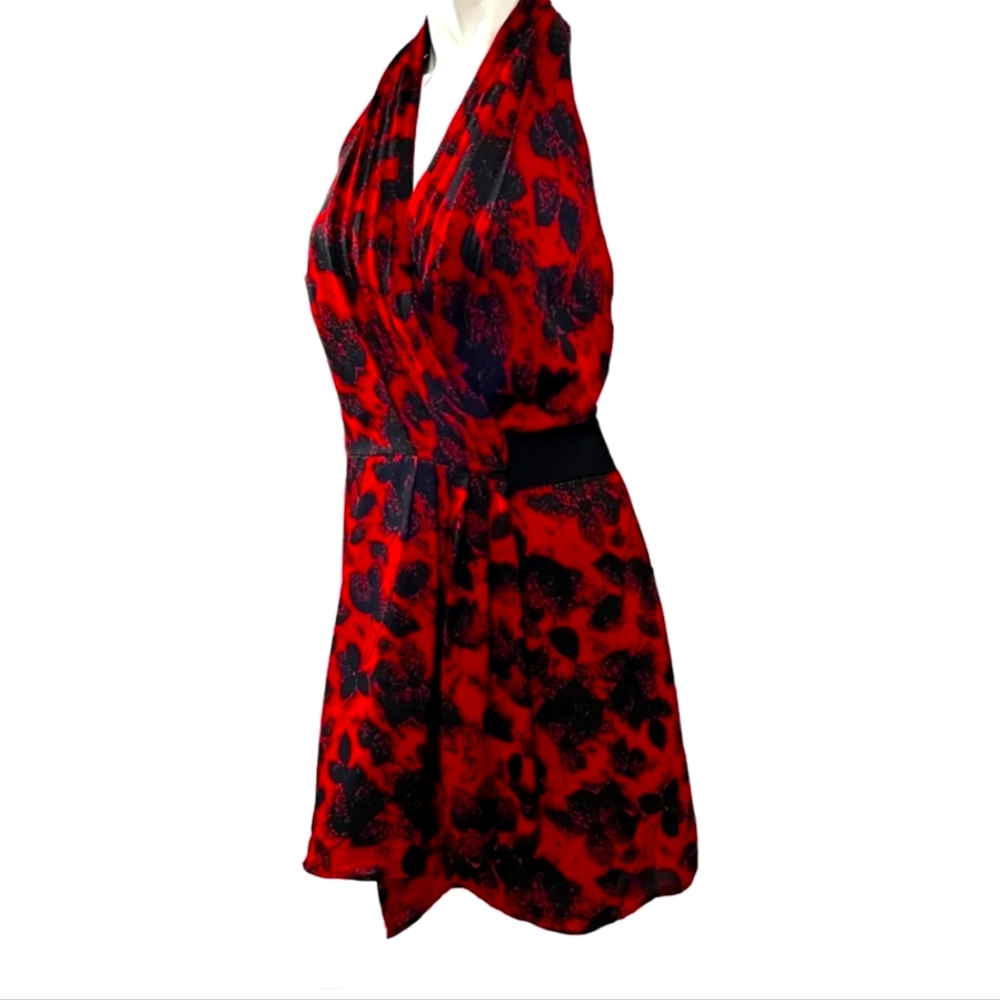 BCBG Generation Red Black Floral Print Halter Dress